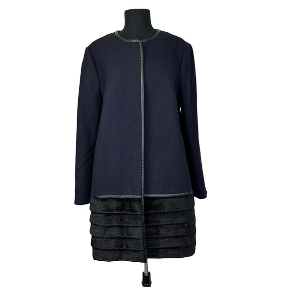 Ann Taylor Jackets & Blazers - Ann Taylor Wool Coat Faux Fur Faux Leather Tiered Navy Blue Black XL